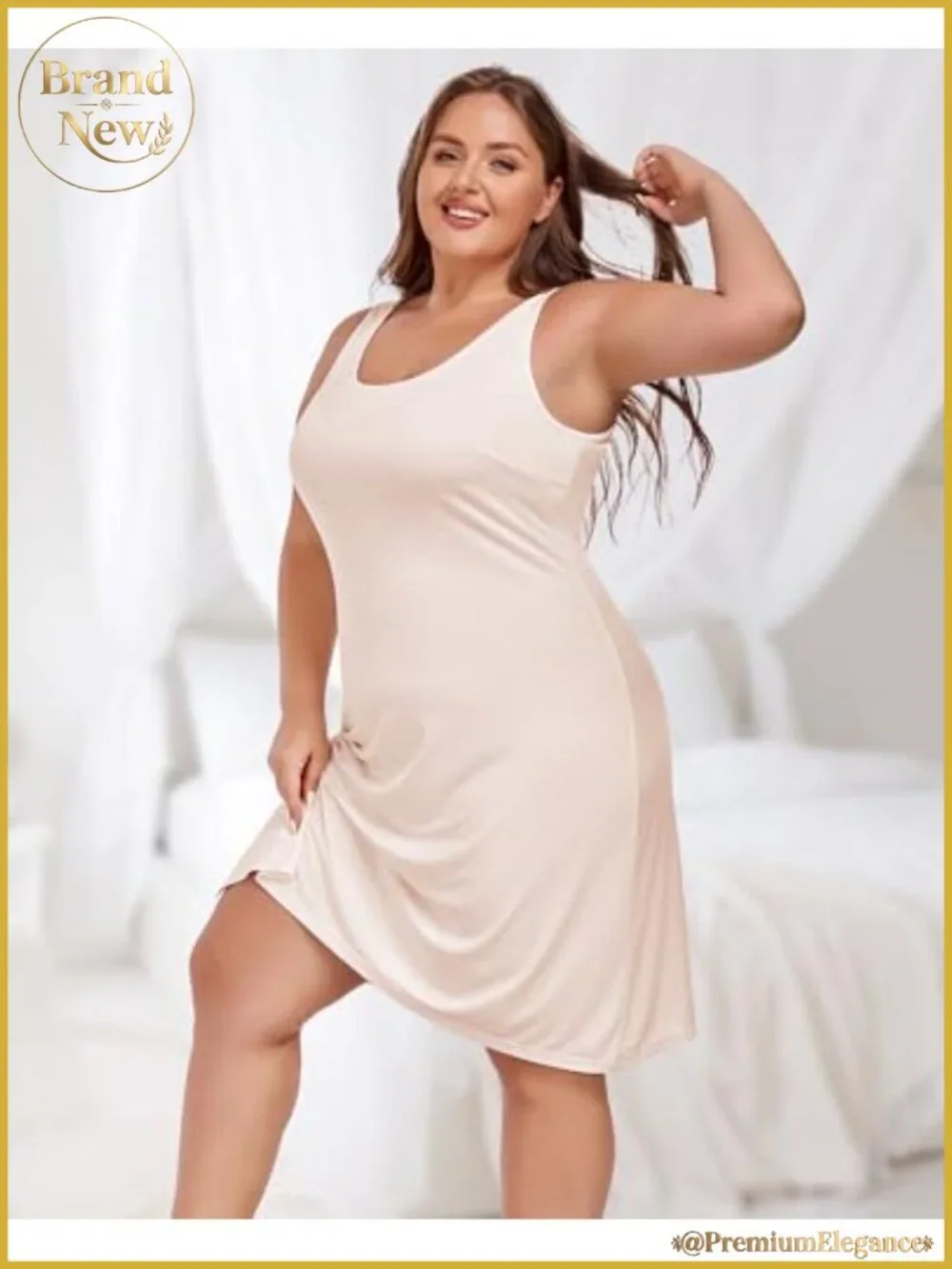 Plus Size Full Slip for Women Under Dress, Wide Straps, U-Neck, Long Slip Dress